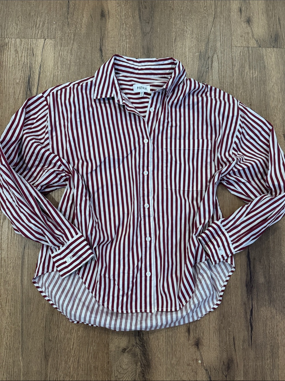 pistola Burgundy and White Vertical Stripe Button-Down Shirt